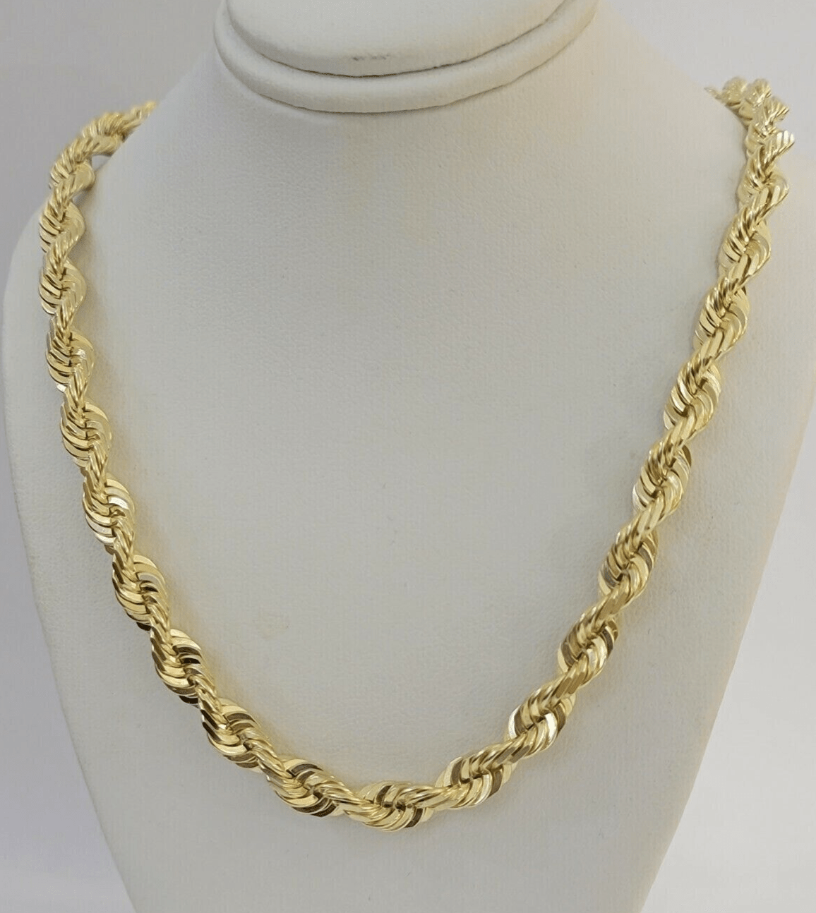 Real 14k Gold Rope chain Necklace 7mm Solid Link 14kt Yellow Gold Diamond Cuts - GoldenlinQ